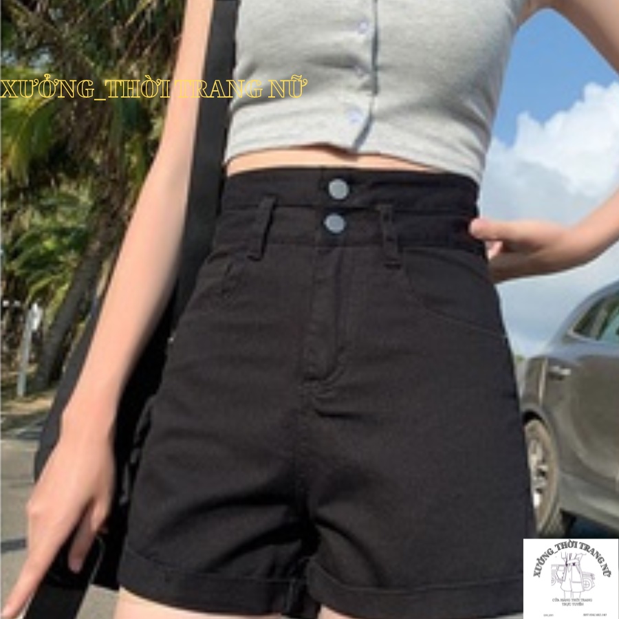 Quần short kaki hai nút lưng cao,lật lai