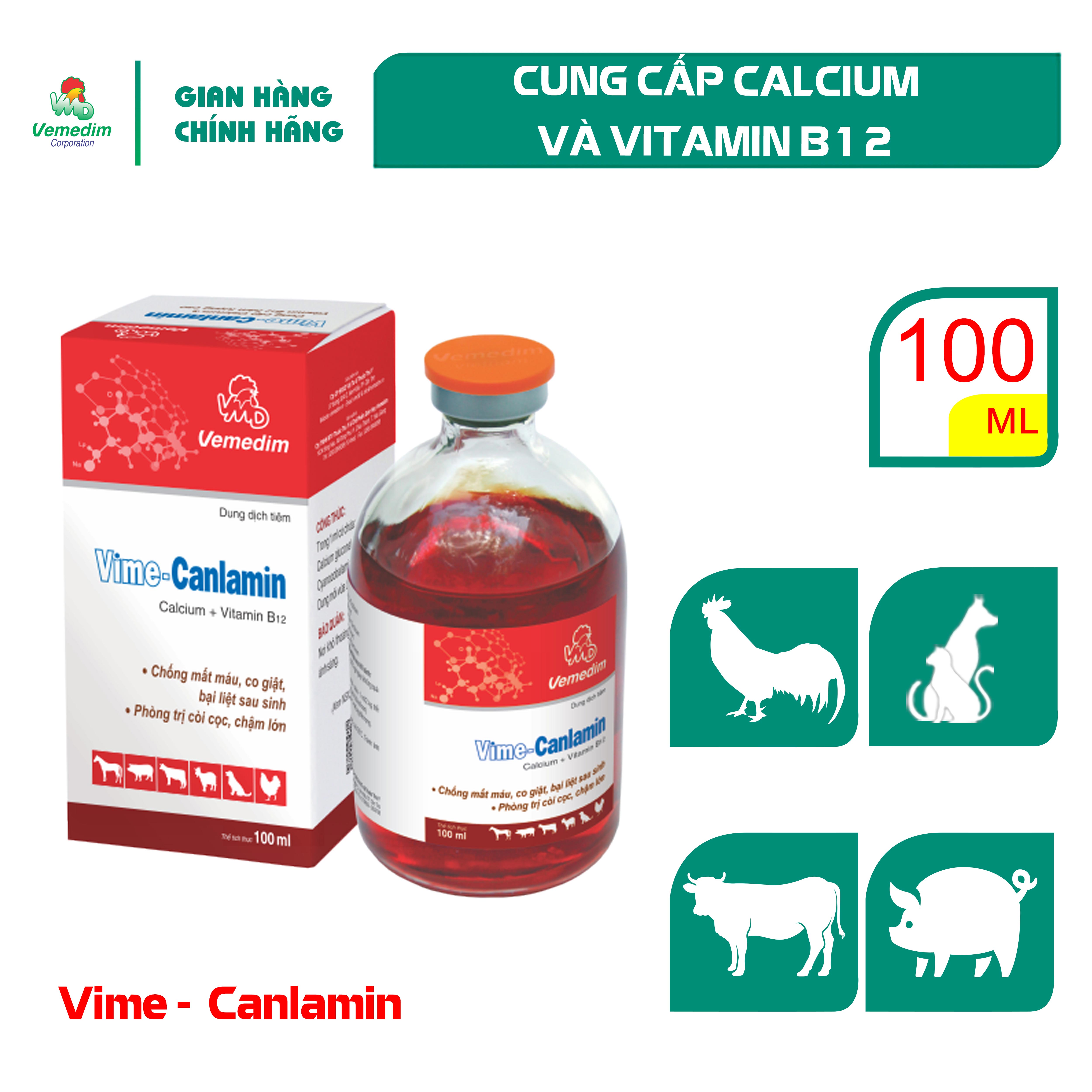 "Hoàn tiền đến 10%" Vemedim Vime-Canlamin cung cấp calcium và vitamin B12 cho chó, mèo, chai 100ml