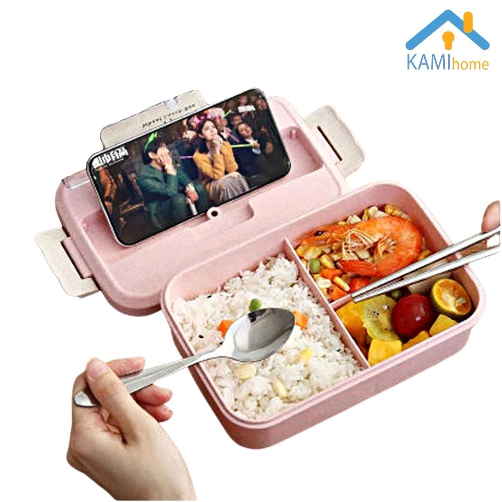 Hộp cơm ăn trưa văn phòng dùng lò vi sóng loại 1 tầng 3 ngăn 750ml Nắp chống tràn chất liệu Nhựa lúa mạch an toàn mã 21014