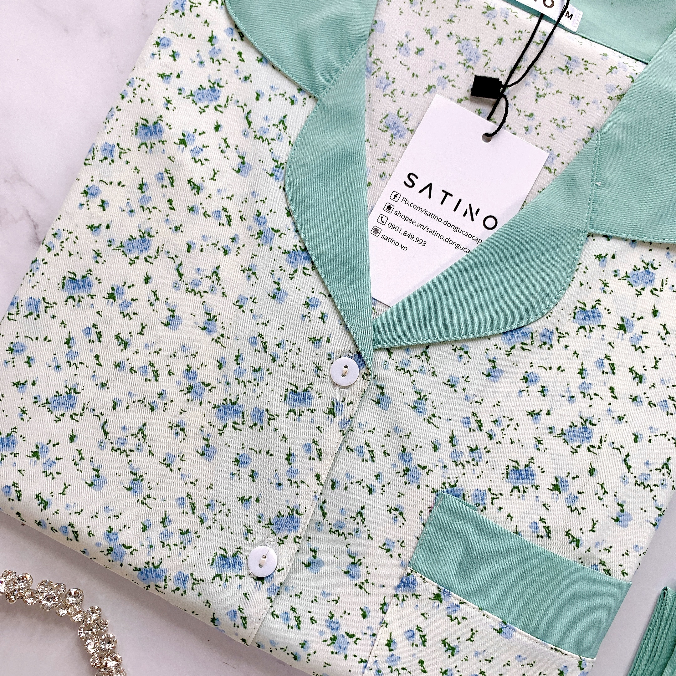 Pijama Tay ngắn quần dài Layla Mint [COMBO 3 BỘ 499K, 5 BỘ 779k ]