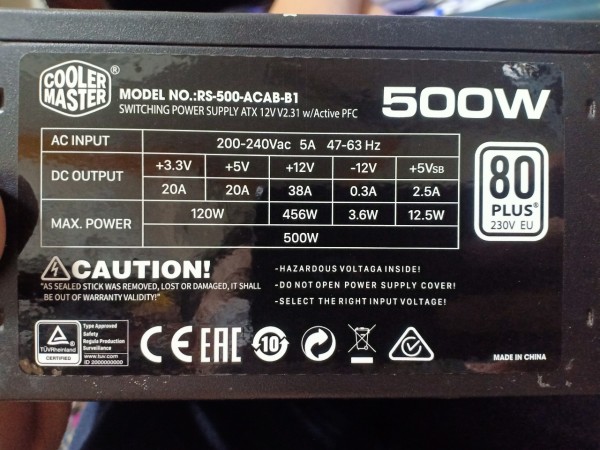 Bảng giá Nguồn máy tính Cooler Master 500w mới 97% công suất thực có cổng vga 6 pin và cấp nguồn cpu 8 pin Phong Vũ