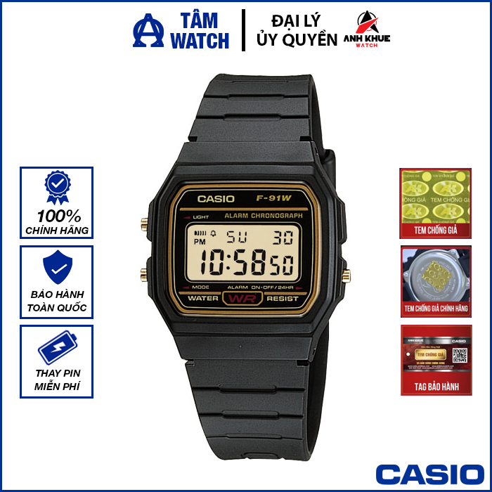 Đồng hồ nam dây nhựa Casio Standard chính hãng Anh Khuê F-91 & F-94 Series