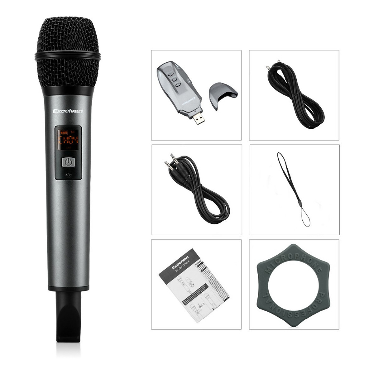Micro Karaoke không dây Excelvan K18V 01 mic VHF