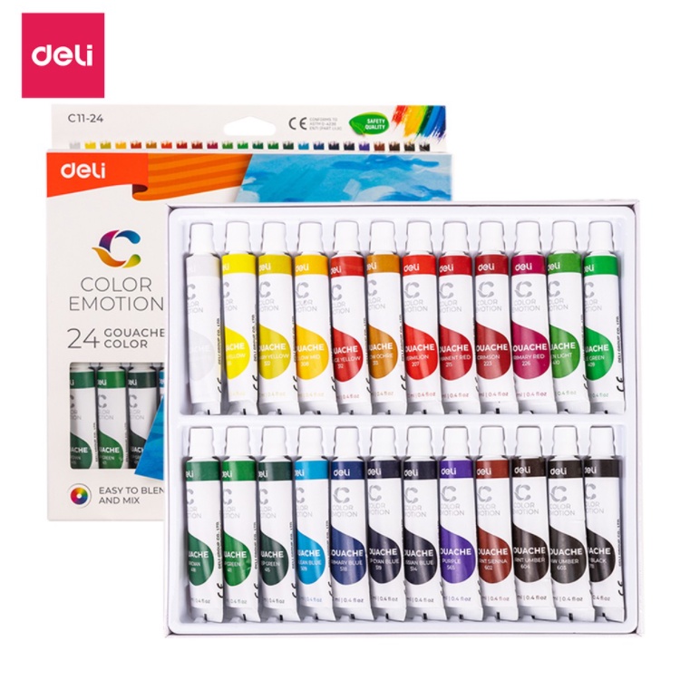 Màu Gouache dạng tuýp 12ml Deli - 5/12/24 màu - 1 hộp - EC11