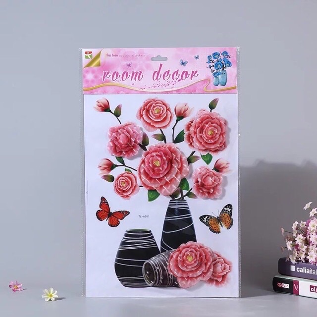 Tranh dán tường 3D hình bình hoa - Tranh Decor 3D bình hoa