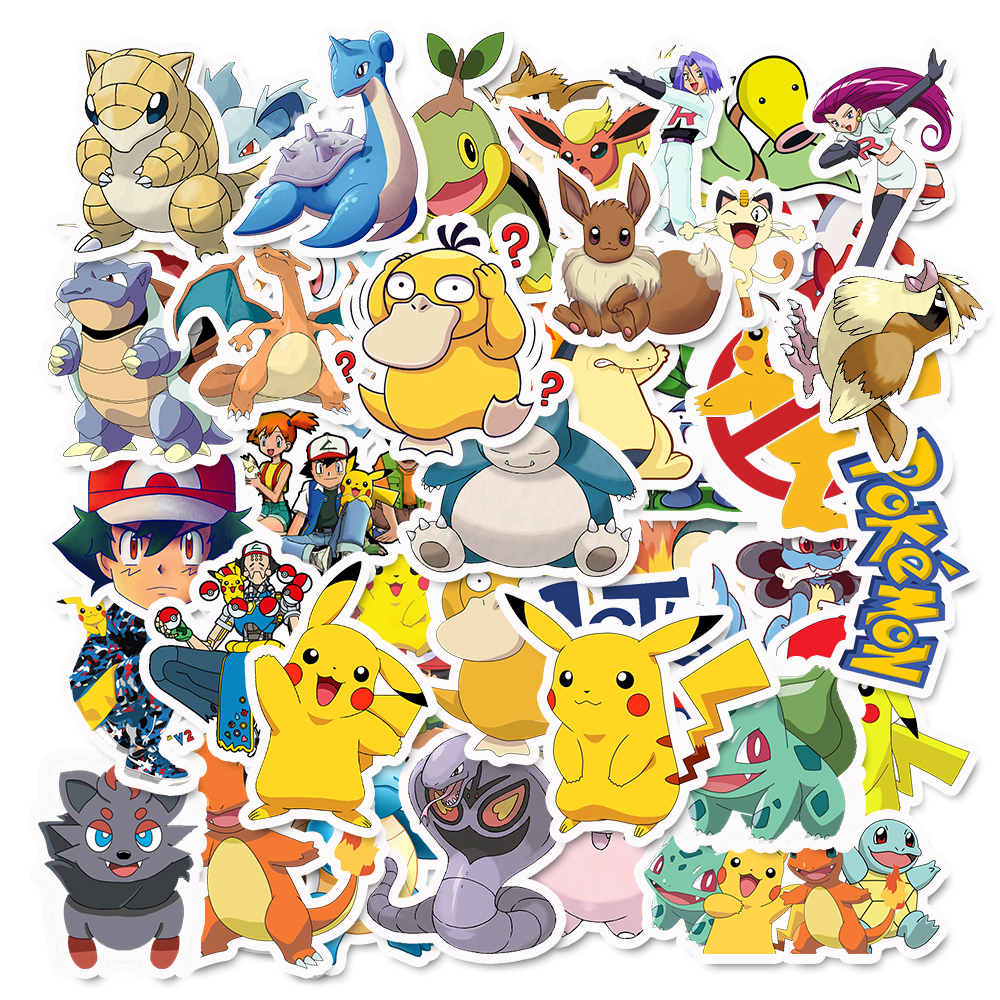50 Miếng dán hình hoạt hình Pokemon mang phong cách cổ điển có chất liệu