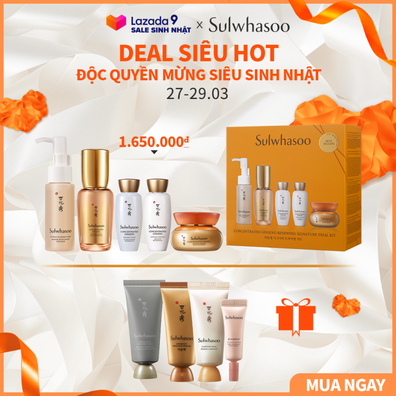 Bộ sản phẩm dưỡng da ngăn ngừa lão hóa chuyên sâu Sulwhasoo Concentrated Ginseng Renewing Set 5 items giá rẻ