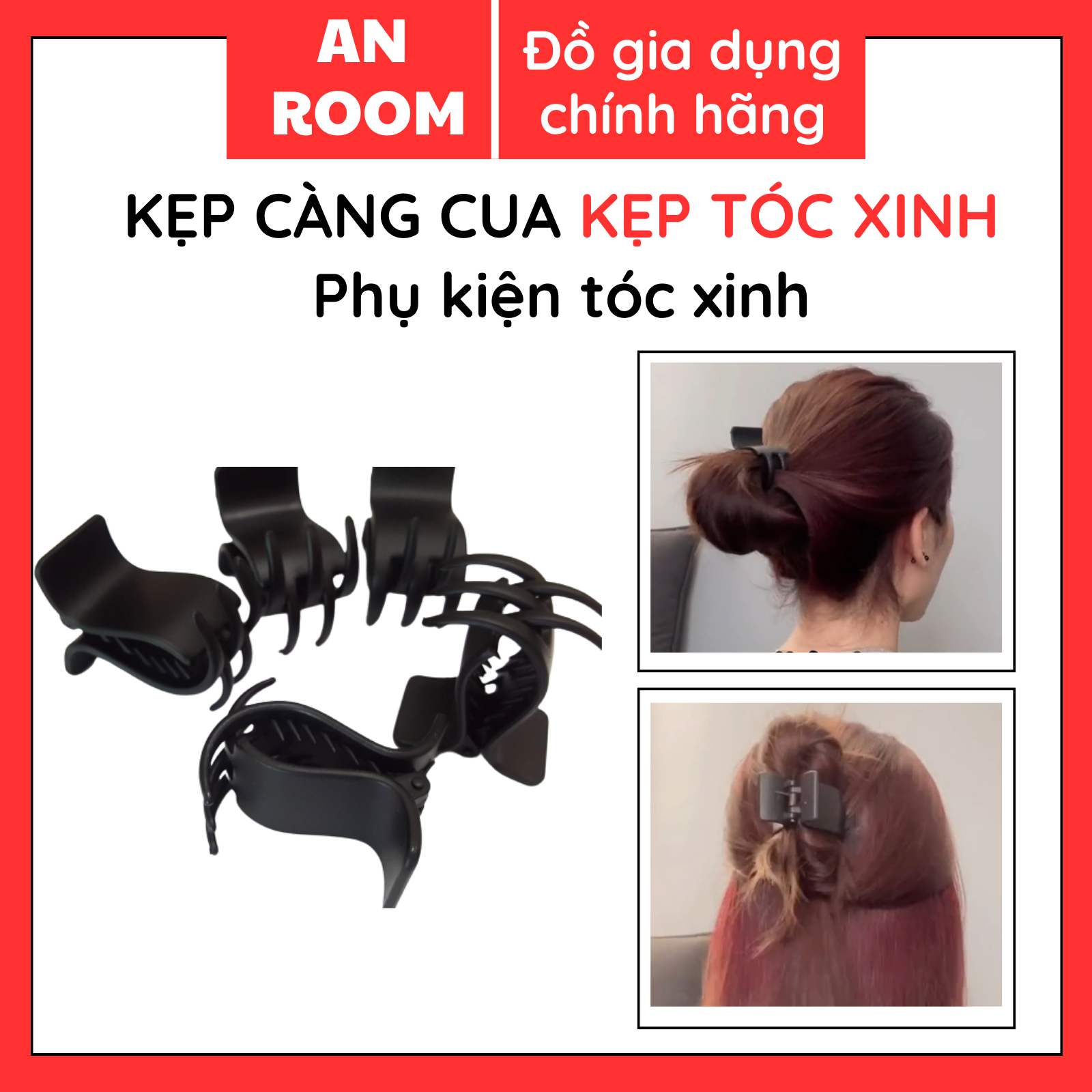 Kẹp tóc càng cua trơn 3 răng màu đơn giản