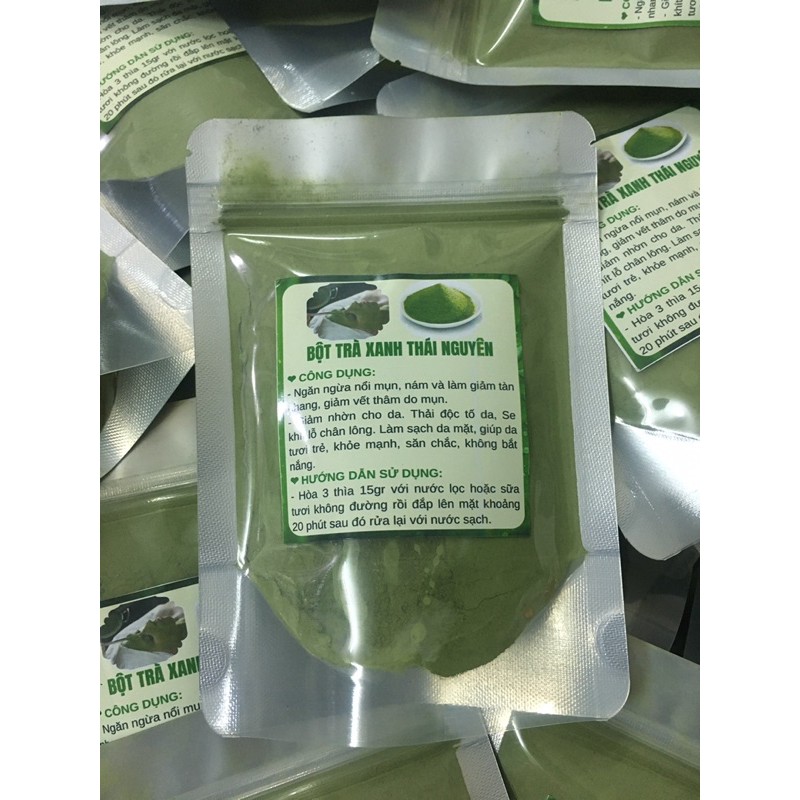 combo 100gr Bột trà xanh + ủ trắng sữa non (tặng que và cọ) đắp mặt