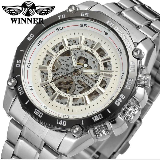 Đồng hồ nam Winner TM340 cơ lộ máy dây thép không gỉ (Đen)
