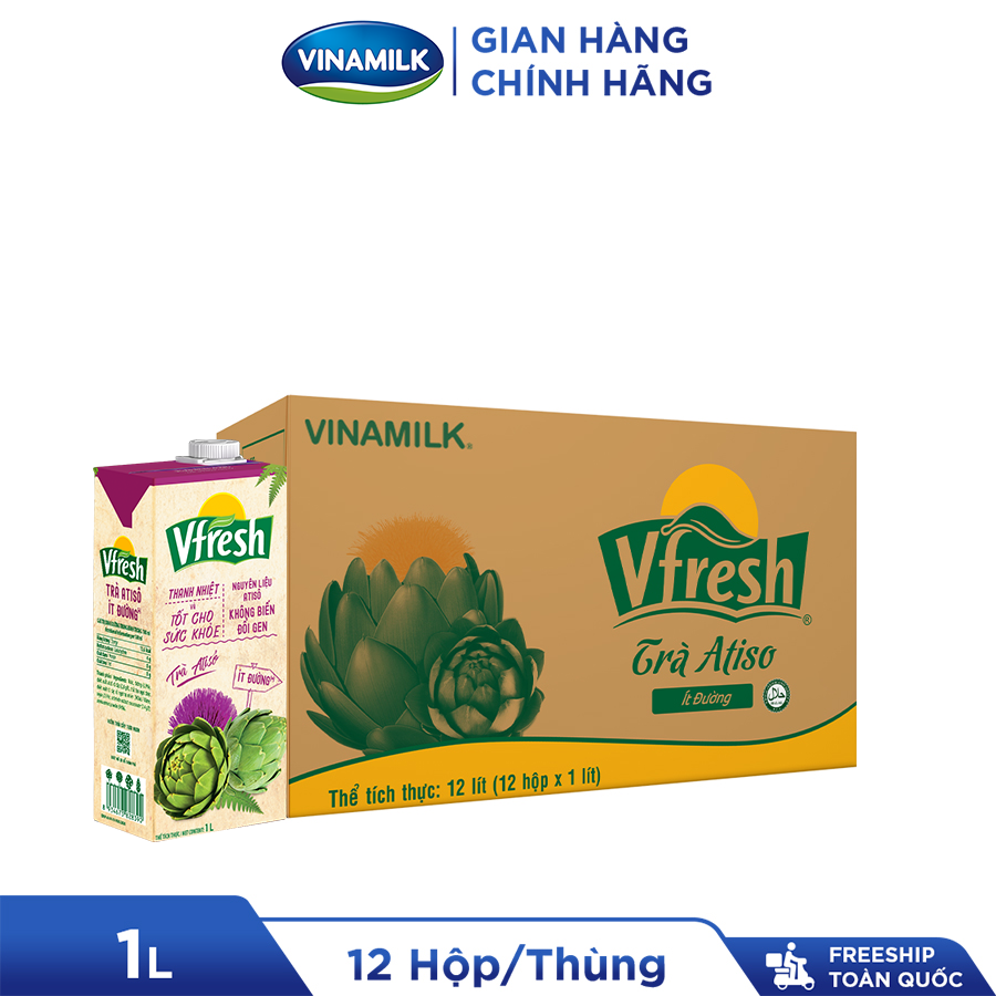 2 thùng trà atiso ít đường vfresh hộp giấy 1l - 12 hộp/thùng