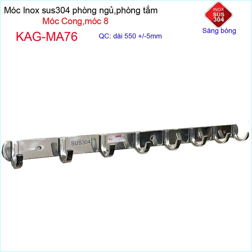[HCM]Móc cong treo quần áo inox 304 cao cấp dày móc Classic 8 móc treo đồ nhà tắm KAG-MA76
