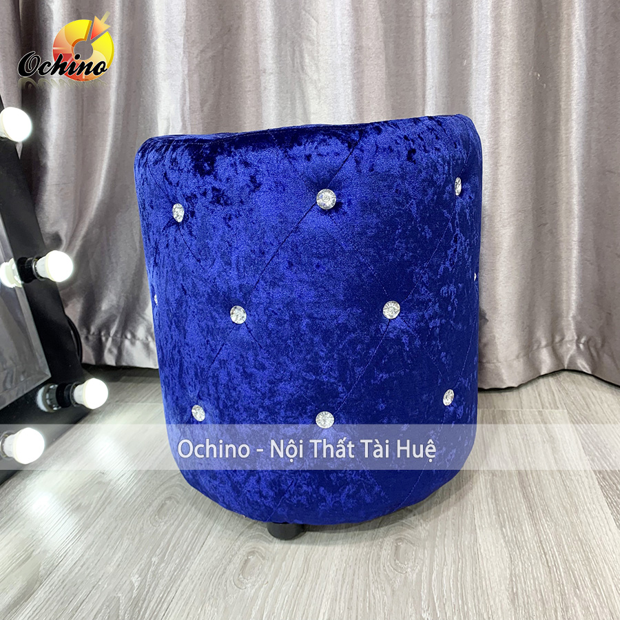 Đôn tròn trang điểm đính đá sang trọng, đôn tròn sofa cao 45cm- đường kính 40cm