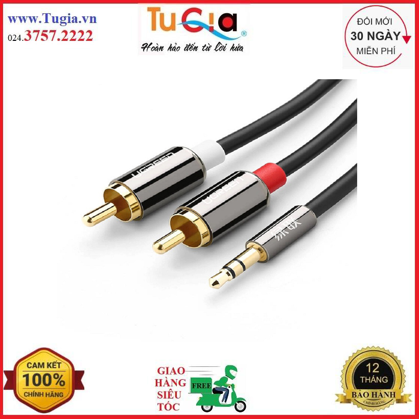 Cáp audio 3.5mm ra 2 đầu RCA dài 2 mét UGREEN 10584-Hàng Chính Hãng