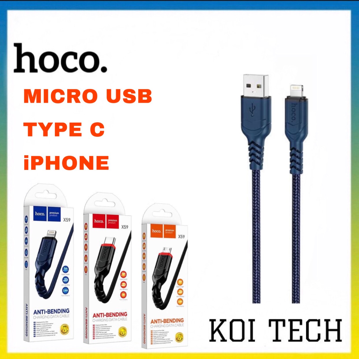 Dây sạc bọc dù micro type ip hoco uc59 - cáp sạc bọc dù hoco uc59  - KOI TECH