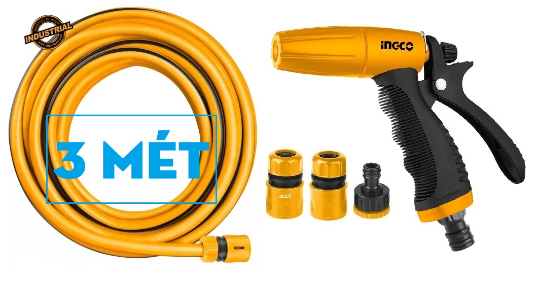 Bộ 5 mét ống khớp nối ống vòi xịt rữa tưới cây chỉnh tia đa năng INGCO AquaMate