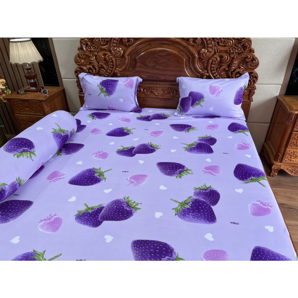 Bộ ga gối thun hàn quốc (vải Vạn Phát) mẫu Dâu tây