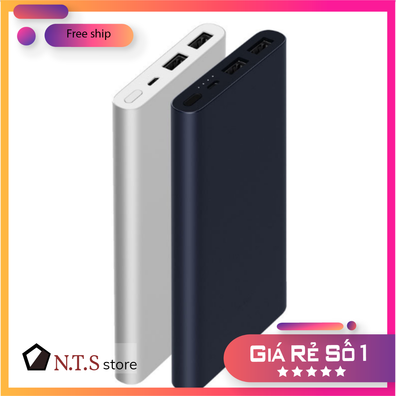 Sạc dự phòng - sạc dự phòng xiaomi - gen2s - 2 cổng usb - 10000mah - tặng kèm cáp