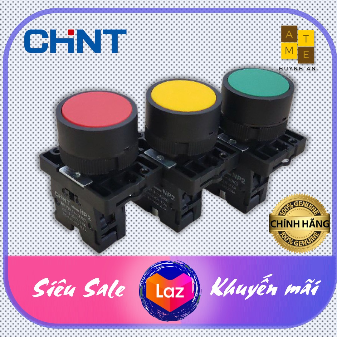 Nút nhấn nhả đỏ vàng xanh không đèn phi 22,np2-ea, hãng chint