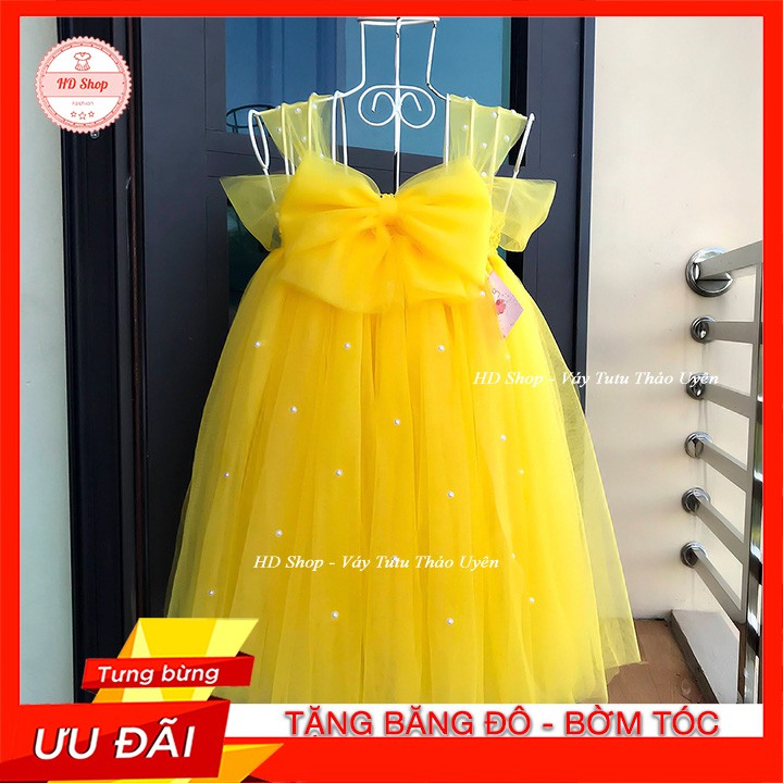 Váy bé gái, váy công chúa cho bé vàng nơ đính đá giá tốt
