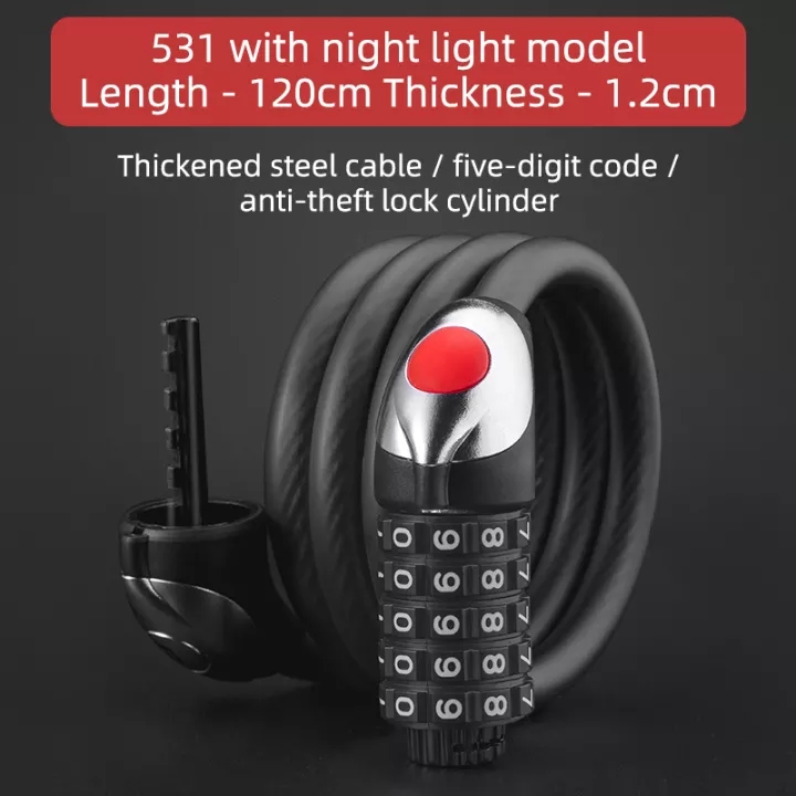ROCKBROS Bike Lock Safe Anti-theft Password Lock LED Night Vision Mountain Folding Bike Rubber Wrapped Bold Cable Lock Bicycle