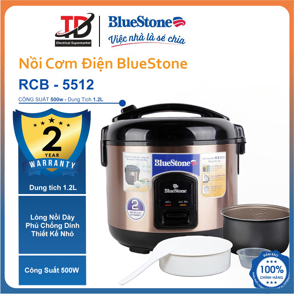 Nồi cơm điện bluestone rcb-5512, dung tích 1.2lit - 500w, bảo hành chính hãng 2 năm