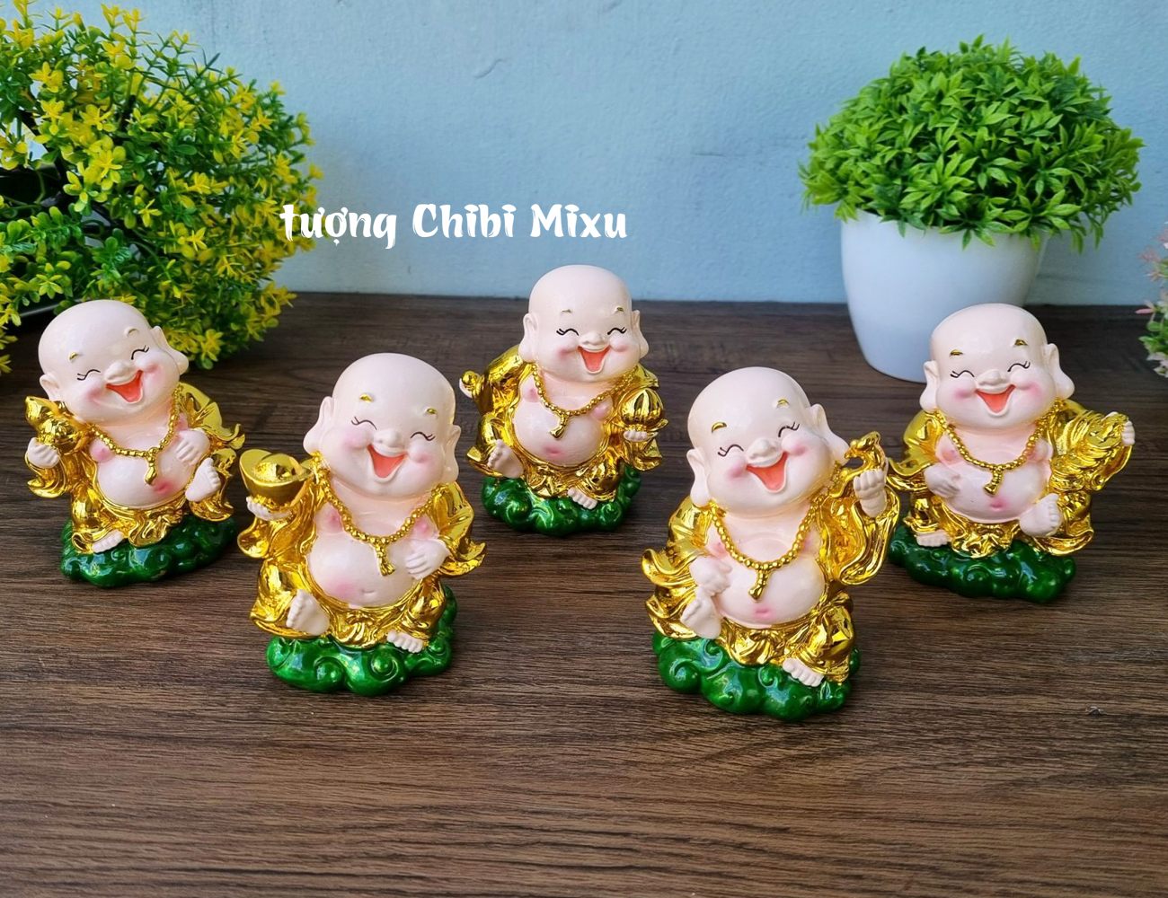 [HCM]Tượng chibi Di Lặc 9cm ánh vàng may mắn