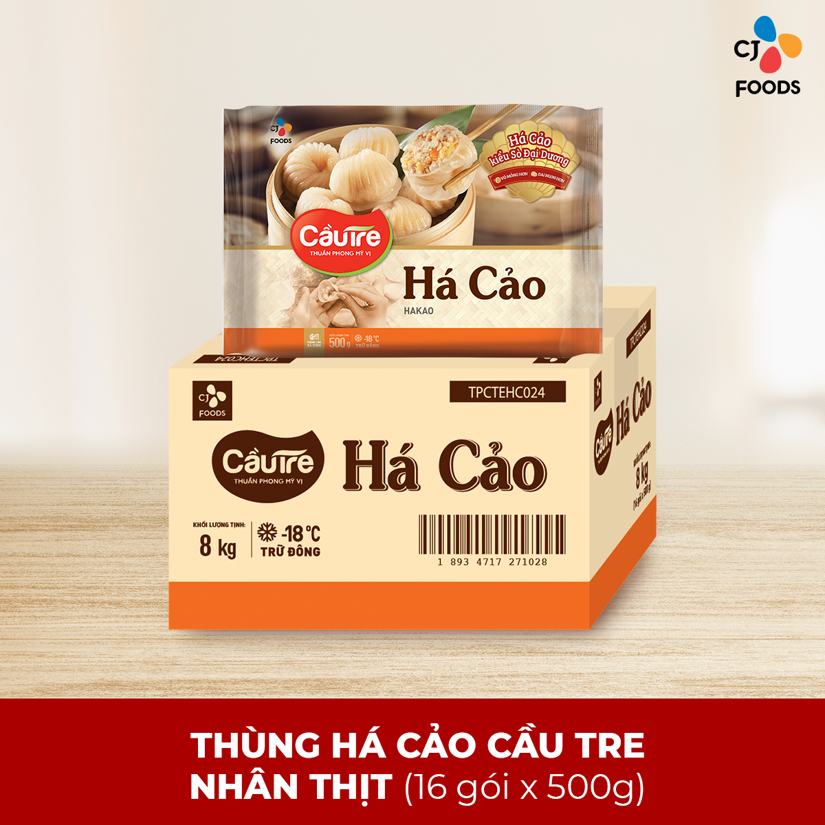 [Hỏa tốc] Thùng 16 gói Há cảo Cầu Tre nhân Thịt (500g x 16 gói)