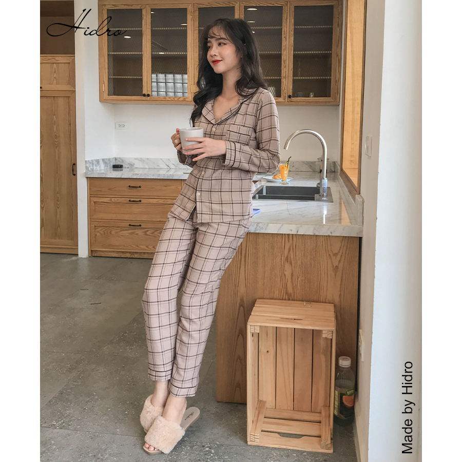 HIDRO Bộ pijama nhung kẻ caro NT002