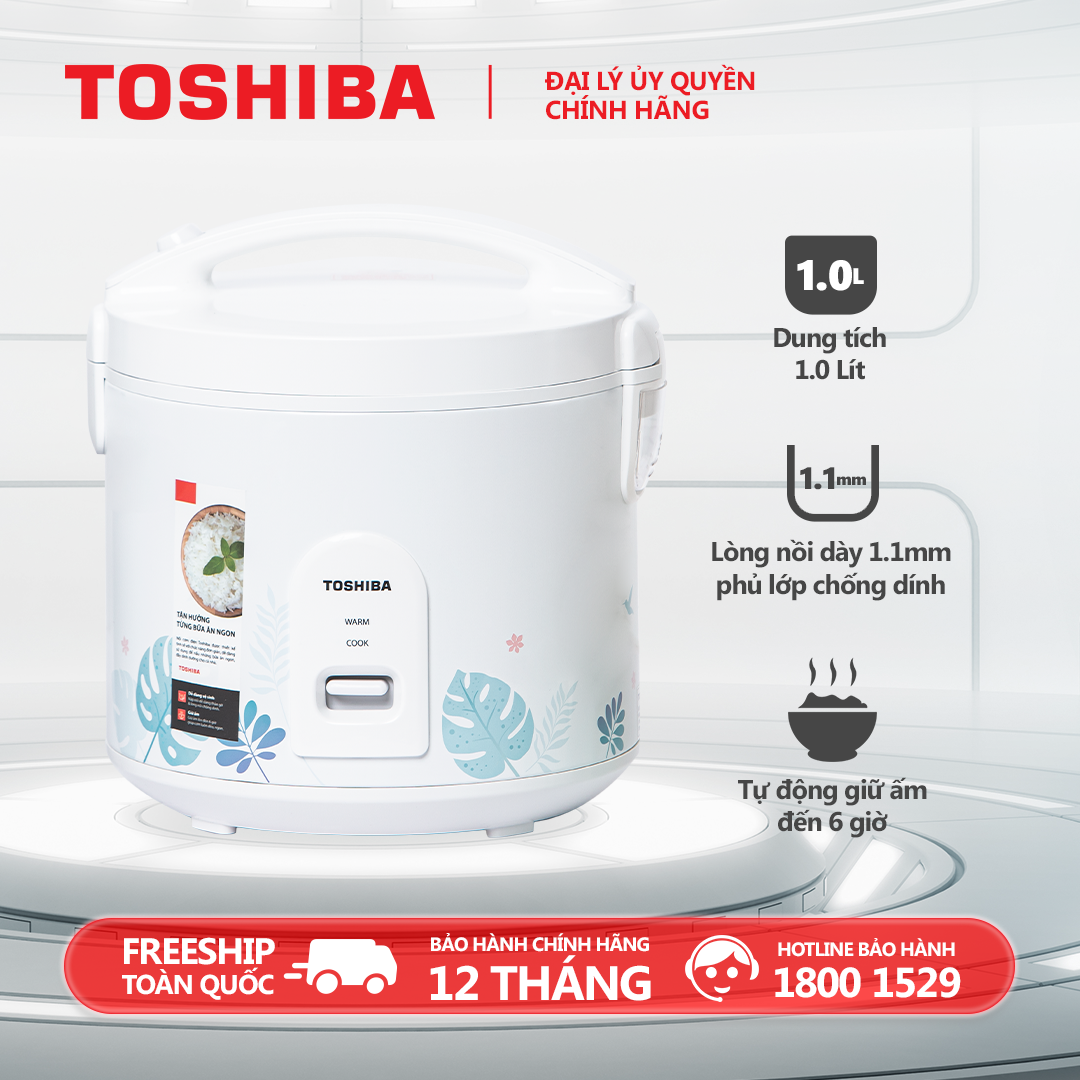 Nồi cơm nắp gài Toshiba 1 lít RC-10JH2PV(B) - Hợp kim nhôm phủ chống dính, có xửng hấp - Hàng chính hãng bảo hành 12 tháng, chất lượng Nhật Bản