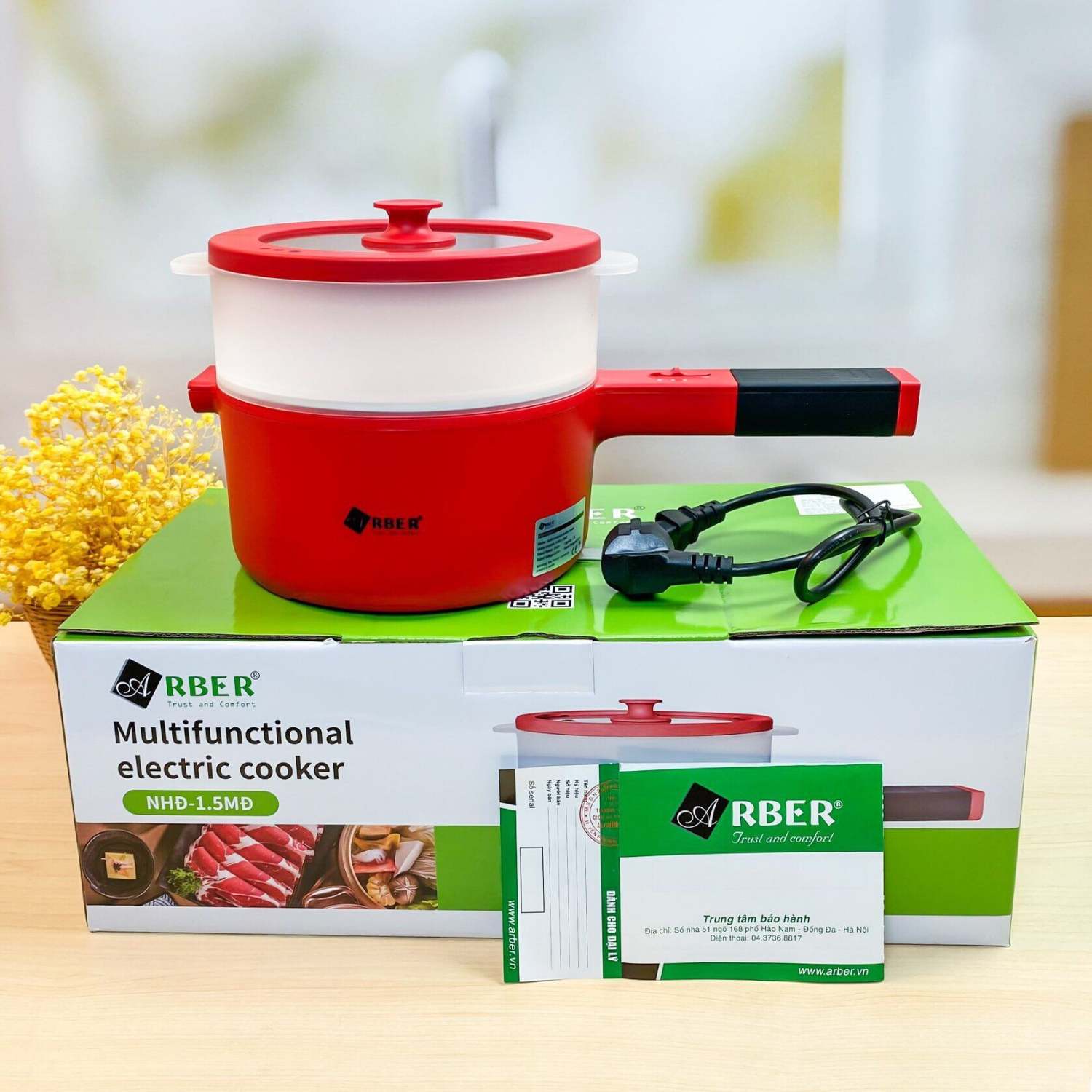 Nồi điện lẩu điện mini chống dính kèm xửng hấp đa năng của hãng ARBER NHĐ