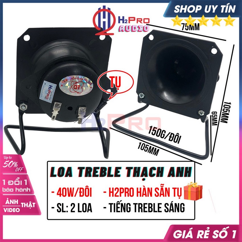 Loa Treble Thạch Anh Phễu Kèn Vuông 75X75, 2 Loa Siêu Treble Thạch Anh Cao Cấp 40W-8 Ôm (Quà Tụ 20K Hàn Sẵn)-H2Pro Audio