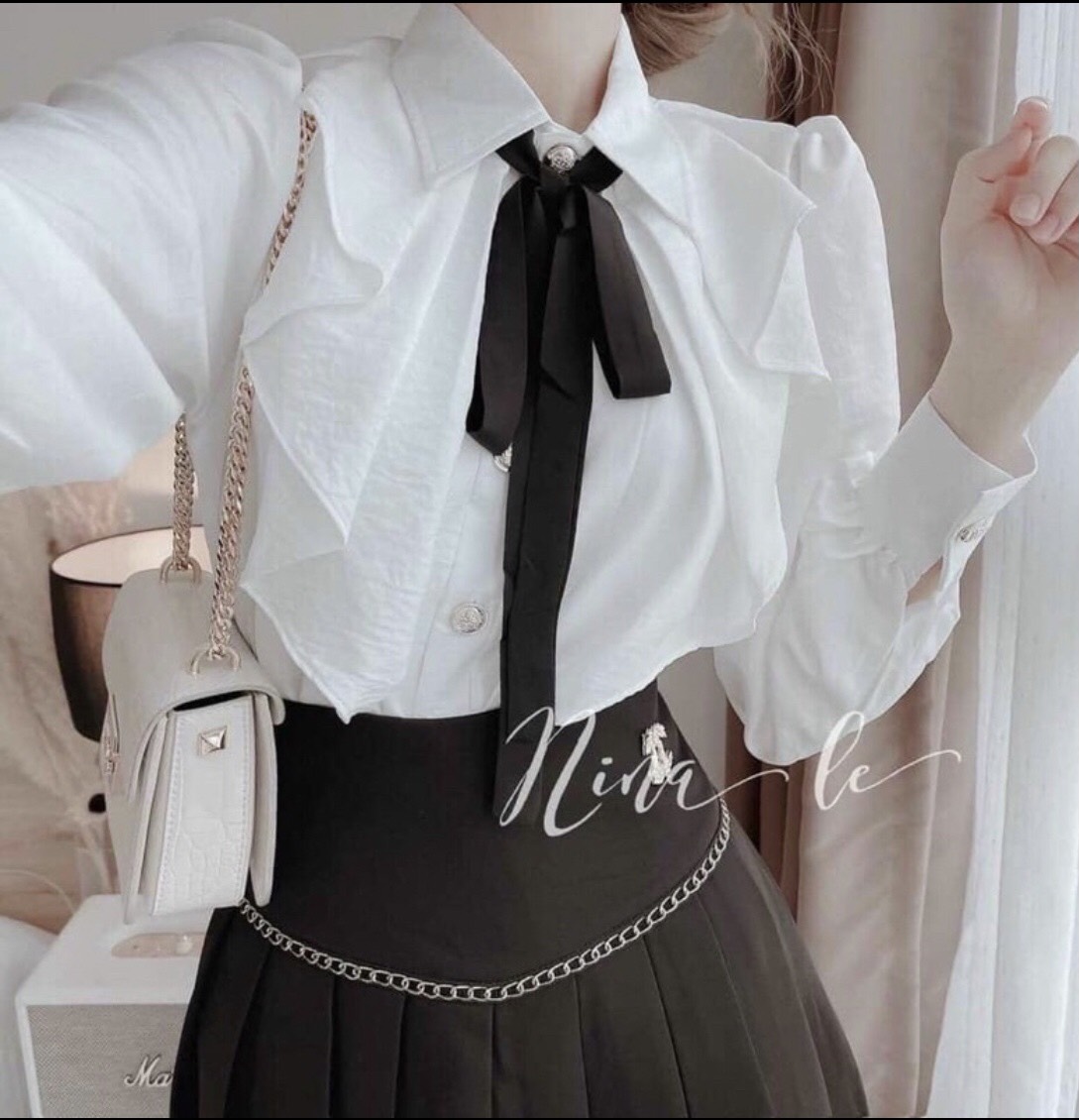 Áo Sơ Mi Cổ Bèo Thắt Nơ HT033