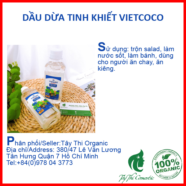 [HCM]Dầu Dừa Tinh Khiết Vietcoco Chai 250ml Mẫu Mới
