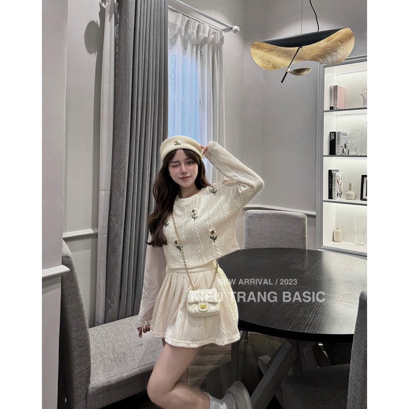 Sét áo len THÊU BÔNG HOA kèm chân 👗