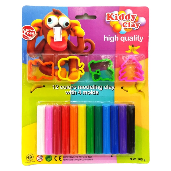 Vỉ 12 Màu Đất Nặn + 4 Khuôn Kiddy Clay