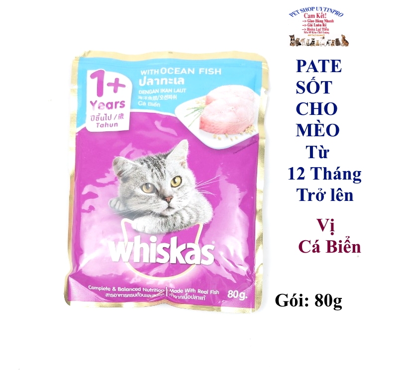 PATE XỐT CHO MÈO Whiskas Ocean Fish Vị cá biển Gói 80g Bổ sung dinh dưỡng Xuất xứ Thái Lan