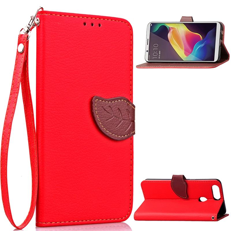 Case for OPPO R11s Leaf Design PU Leather Case Magnet Closed Flip Stand Cover with Wallet