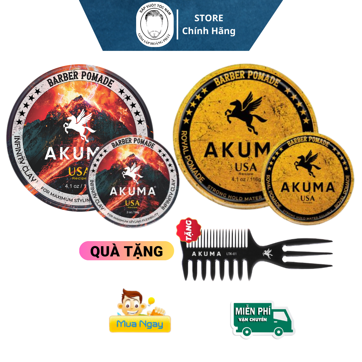 Sáp Vuốt Tóc Nam AKUMA INFINITY CLAY - Tặng Lược