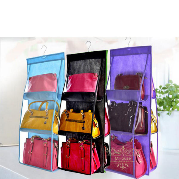 Detachable 6 Compartment Organizer Pouch Hanging Handbag Organizer Clear Purse Bag Collection Storage Bag Holder Wardrobe Closet