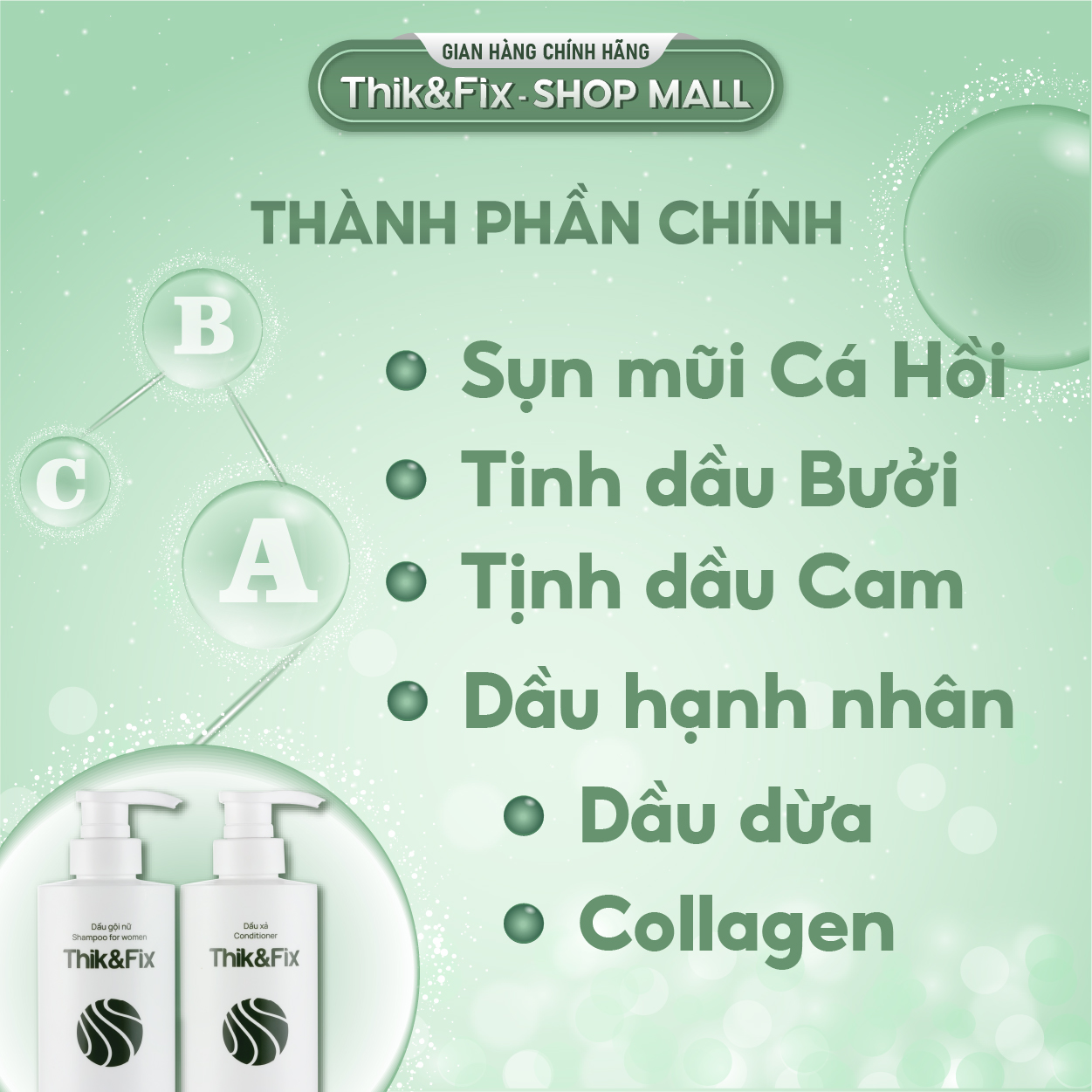 Cặp dầu gội và dầu xả kích thích mọc tóc cho Nữ Thik&Fix