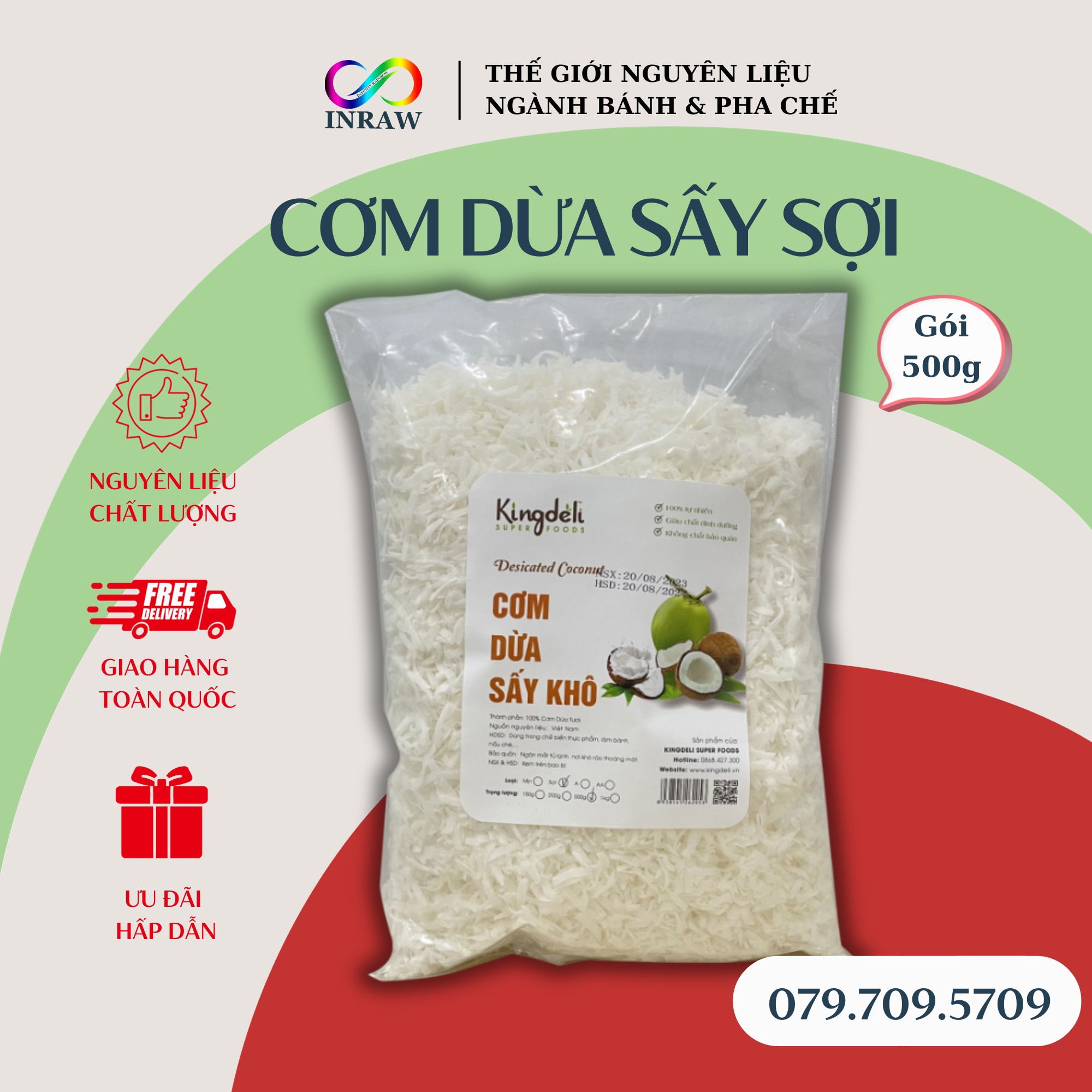 Cơm Dừa Sấy Dạng Sợi Gói 500gr