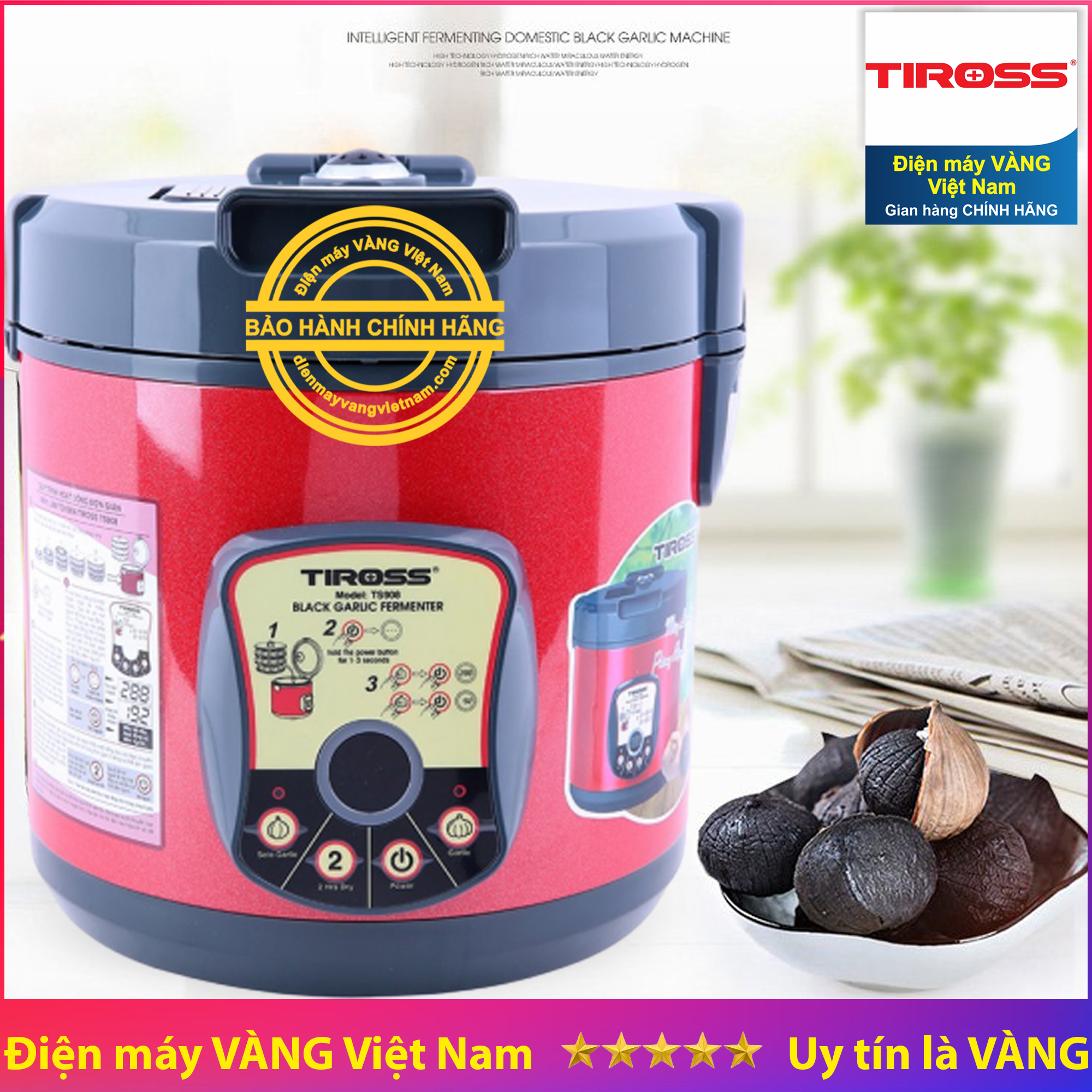 Máy làm tỏi đen gia đình Tiross TS908 (Thêm nút sây khô 2 giờ) (Đỏ)