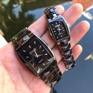 Đồng hồ thời trang nam nữ Yishi mặt chữ nhật dây kim loại đen cực đẹp thumbnail