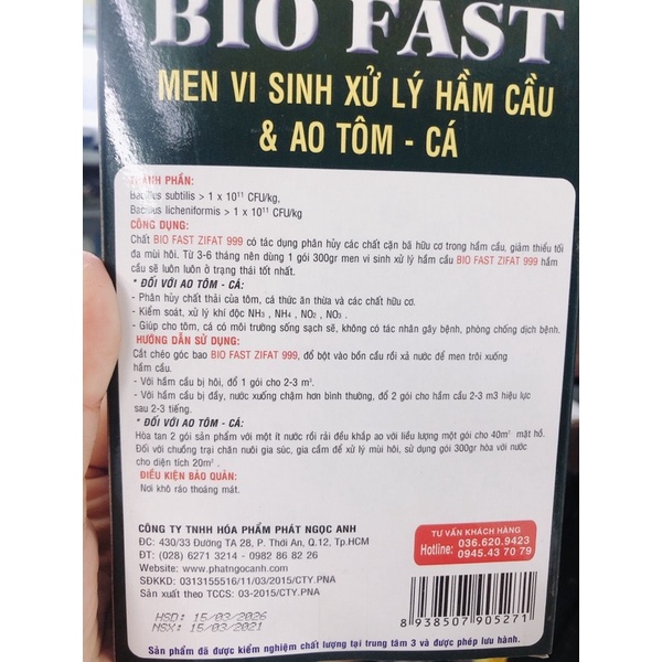 Men vi sinh BIO FAST - xử lý hầm, cầu, ao tôm cá .
