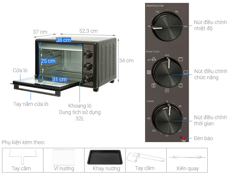 Lò nướng Electrolux EOT3218XG 32 lít (Giá áp dụng giao tại HN, HCM& các tỉnh liên hệ shop)