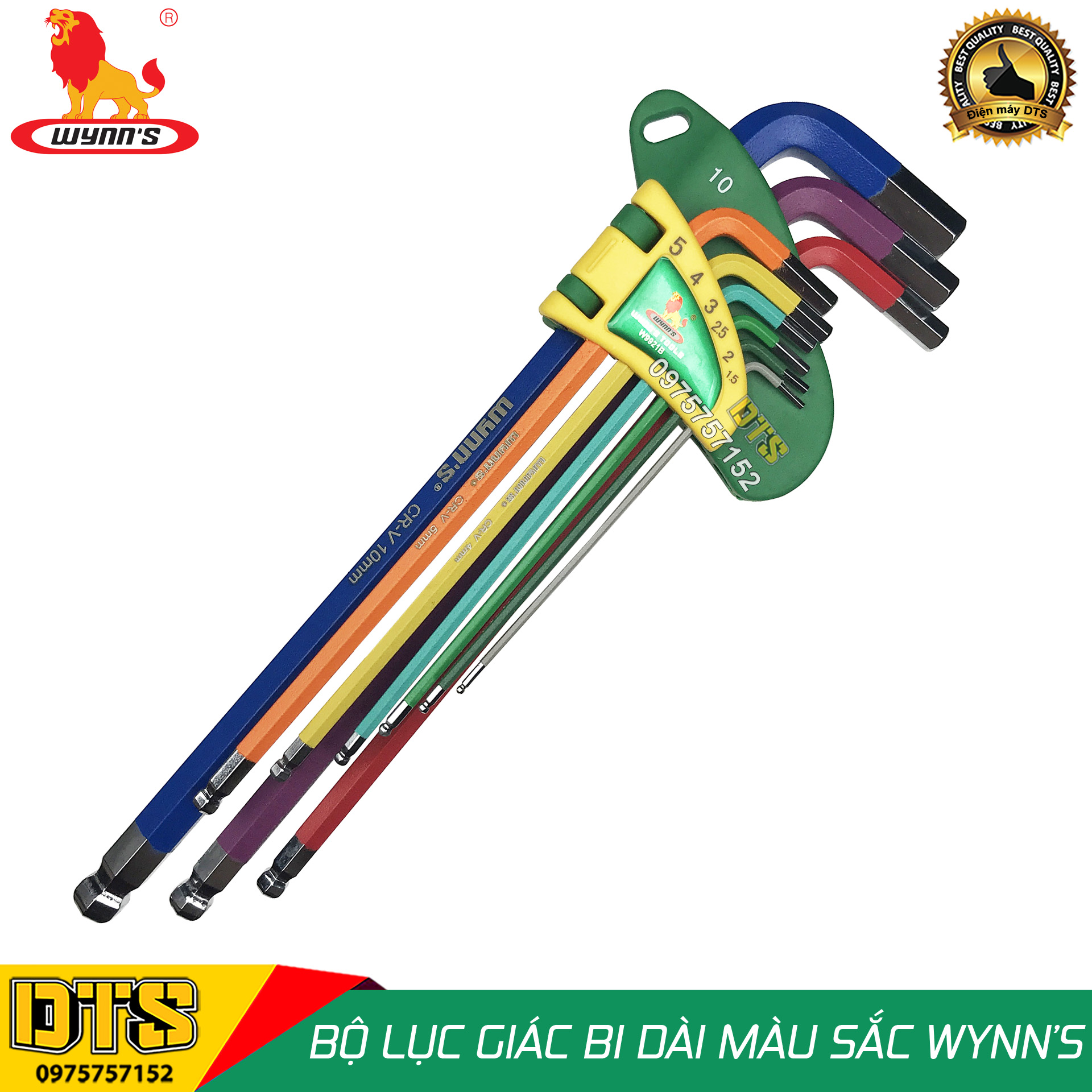 Bộ lục giác đầu bi 9 món dài (nhiều màu sắc) WYNN’S W9921B, bộ khóa lục giác thép cứng cao cấp CR-V hàng chất lượng cao