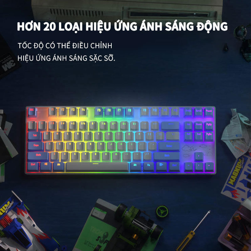 Bàn phím cơ gaming Không dây Bluetooth ONIKUMA Blue/Brown switch 87 phím Trục xanh/đỏ/trà, có đèn RGB, cho máy tính/laptop