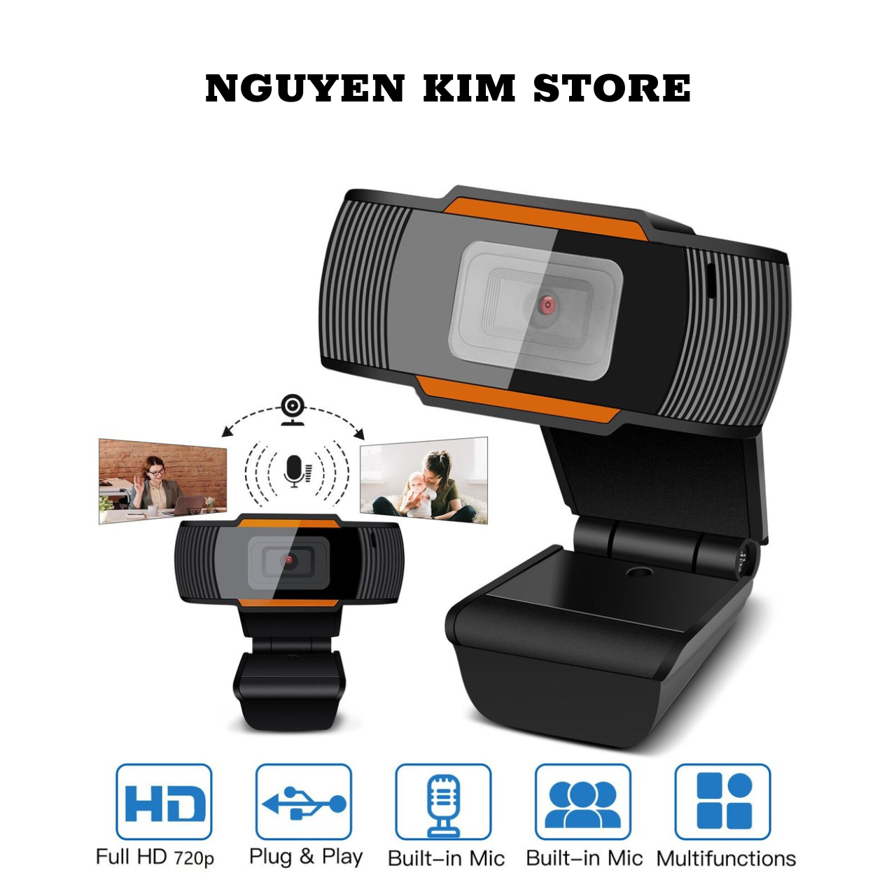 Webcam máy tính tích hợp mic chuyên dụng cho livestream, học và làm việc online siêu rõ nét 720p