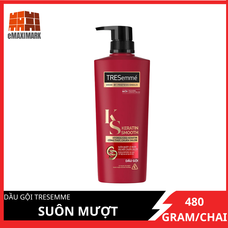 Dầu gội tresemmé keratin smooth vào nếp suôn mượt đỏ chai 480g